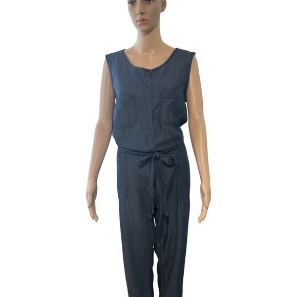 Morgan City Pants - Morgan City Blue Chambray Sleeveless Jumpsuit (L)